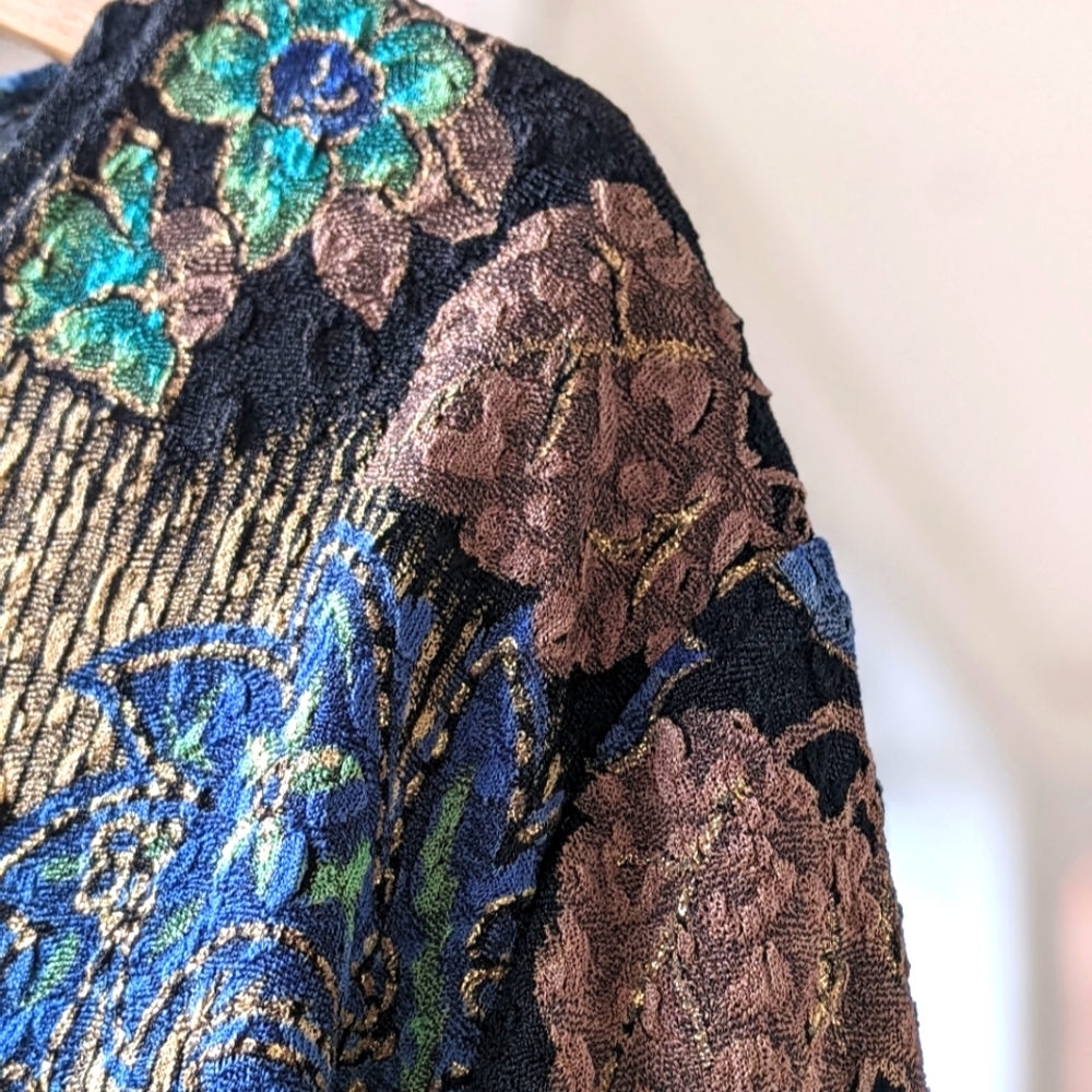 90s Boho Romance, Black & Colourful Occasion Top. Size Large.